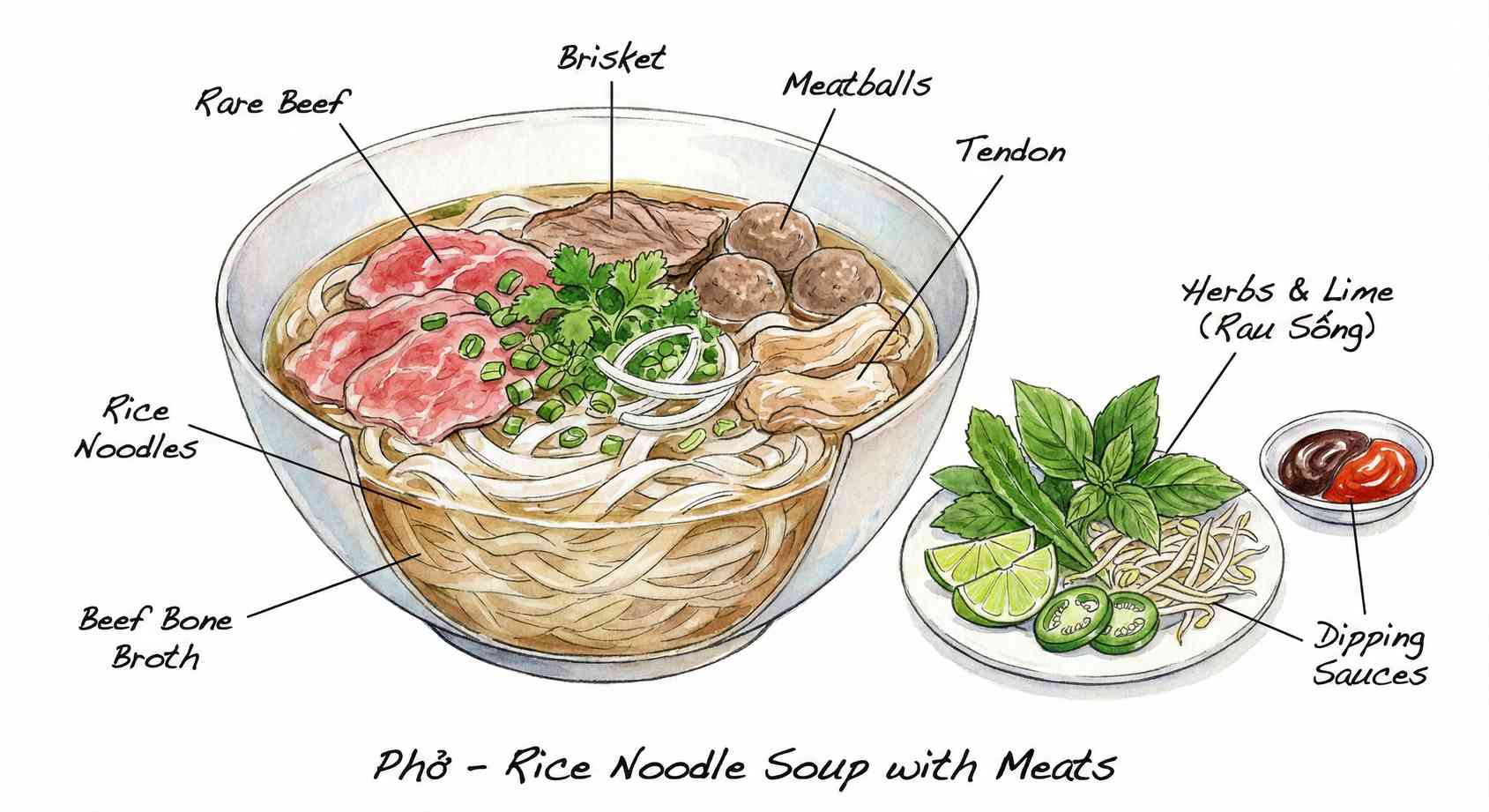 Phở ingredients sketch